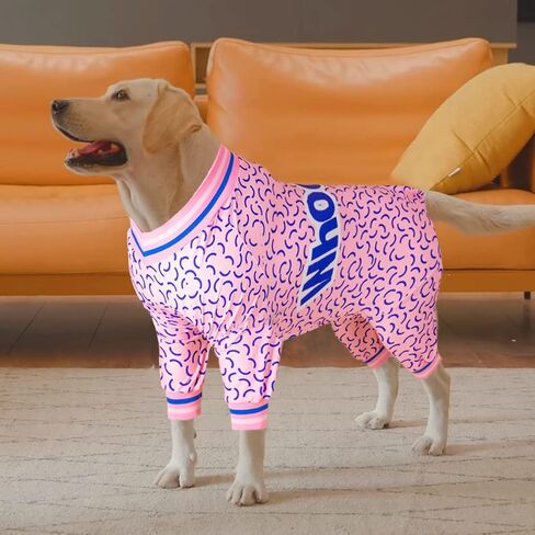 LovinPet Pets Pajamas, UV Protection, Post Operative Protection Dog Apparel, Comfy 4 Legged Coverage Dog Jumpsuit, Stretchable V Neck Letter Purple Flower Prints Jumpsuit for Large Dogs in Saudi Arabia