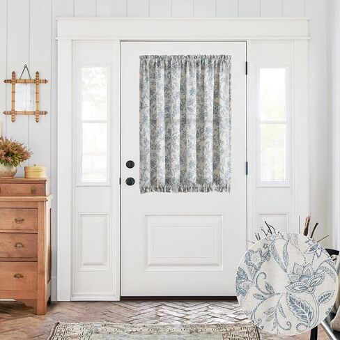 jinchan Floral French Door Curtain Panel Farmhouse Decor Light Filtering Linen with Tie Up Bow for Glass Door or Patio 40 Inch Length Rod Pocket 1 Panel Taupe on Linen in Kuwait