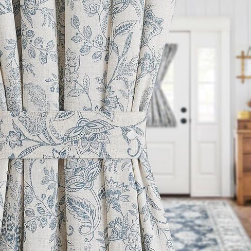 jinchan Floral French Door Curtain Panel Farmhouse Decor Light Filtering Linen with Tie Up Bow for Glass Door or Patio 40 Inch Length Rod Pocket 1 Panel Taupe on Linen in Kuwait