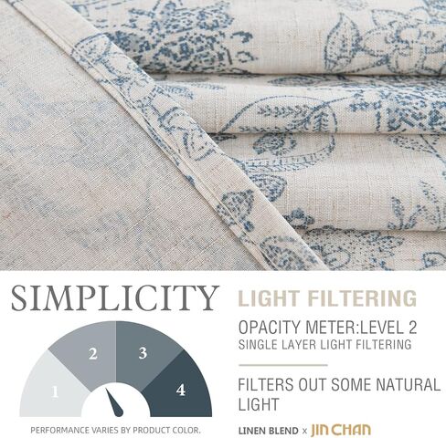 jinchan Floral French Door Curtain Panel Farmhouse Decor Light Filtering Linen with Tie Up Bow for Glass Door or Patio 40 Inch Length Rod Pocket 1 Panel Taupe on Linen in Kuwait