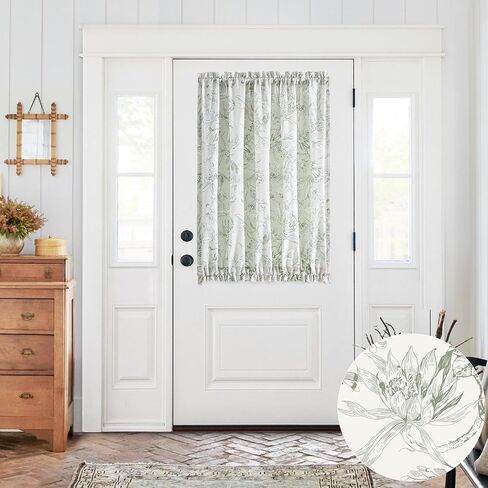 jinchan Floral French Door Curtain Panel Farmhouse Decor Light Filtering Linen with Tie Up Bow for Glass Door or Patio 40 Inch Length Rod Pocket 1 Panel Taupe on Linen in Kuwait