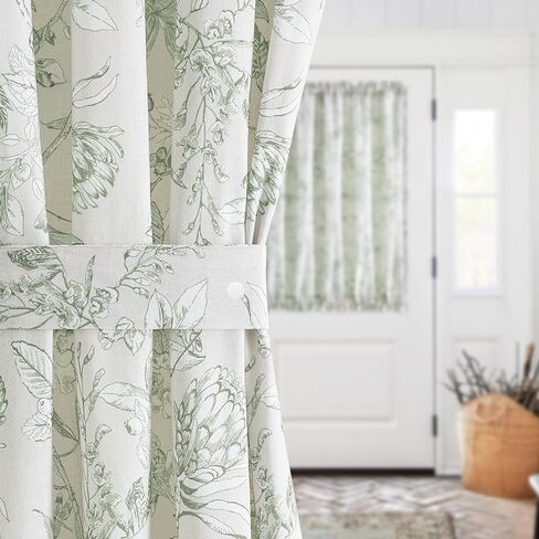 jinchan Floral French Door Curtain Panel Farmhouse Decor Light Filtering Linen with Tie Up Bow for Glass Door or Patio 40 Inch Length Rod Pocket 1 Panel Taupe on Linen in Kuwait