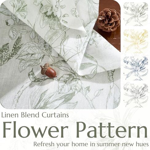 jinchan Floral French Door Curtain Panel Farmhouse Decor Light Filtering Linen with Tie Up Bow for Glass Door or Patio 40 Inch Length Rod Pocket 1 Panel Taupe on Linen in Kuwait