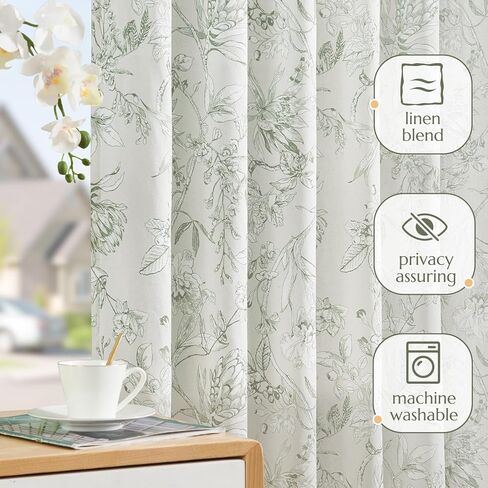 jinchan Floral French Door Curtain Panel Farmhouse Decor Light Filtering Linen with Tie Up Bow for Glass Door or Patio 40 Inch Length Rod Pocket 1 Panel Taupe on Linen in Kuwait