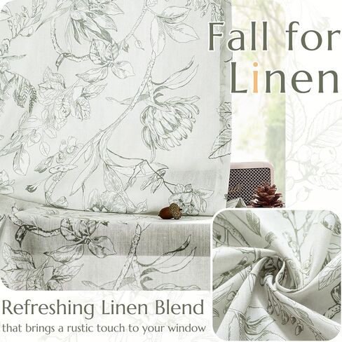 jinchan Floral French Door Curtain Panel Farmhouse Decor Light Filtering Linen with Tie Up Bow for Glass Door or Patio 40 Inch Length Rod Pocket 1 Panel Taupe on Linen in Kuwait