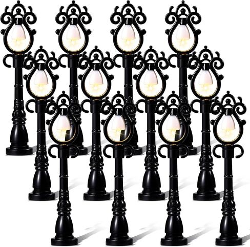 12 Pcs Christmas Lamp Post Village Accessories Mini Street Lights Lamp Miniature Dollhouse Streetlight Models Decorative for DIY Micro Village Pathway Post Garden Accessories (Cute) in Saudi Arabia