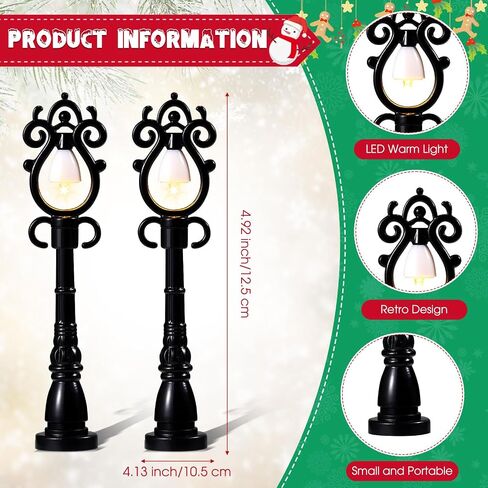 12 Pcs Christmas Lamp Post Village Accessories Mini Street Lights Lamp Miniature Dollhouse Streetlight Models Decorative for DIY Micro Village Pathway Post Garden Accessories (Cute) in Saudi Arabia