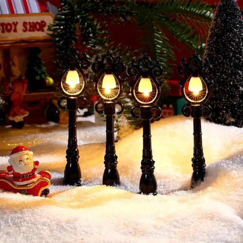 12 Pcs Christmas Lamp Post Village Accessories Mini Street Lights Lamp Miniature Dollhouse Streetlight Models Decorative for DIY Micro Village Pathway Post Garden Accessories (Cute) in Saudi Arabia