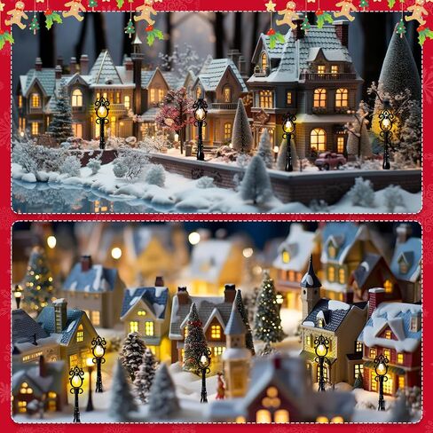 12 Pcs Christmas Lamp Post Village Accessories Mini Street Lights Lamp Miniature Dollhouse Streetlight Models Decorative for DIY Micro Village Pathway Post Garden Accessories (Cute) in Saudi Arabia