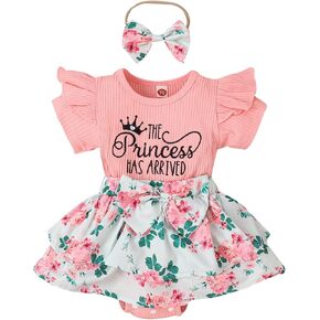 DBZoo Infant Baby Girl Rompers Dress Ruffle Floral Jumpsuits Summer Overalls Shorts Ribbed Clothes Headband in Saudi Arabia