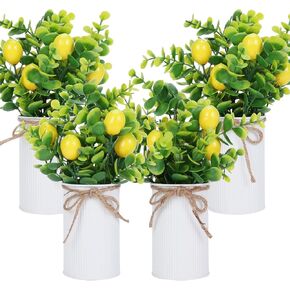 Omldggr عبوتان من الليمون الصناعي لديكور المطبخ، قطعة مركزية لطاولة الليمون، ديكور معدني بوعاء نبات صناعي لربيع وصيف، ديكور المزرعة، صينية متدرجة، عرض سطح الطاولة in Kuwait