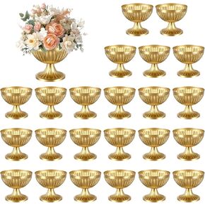 24 Pcs Gold Vases for Table Centerpieces Metal Compote Pedestal Vase Wedding Flower Arrangement Pots Floral Container Bulk ​for Wedding Birthday Party Anniversary Event Decor in Kuwait