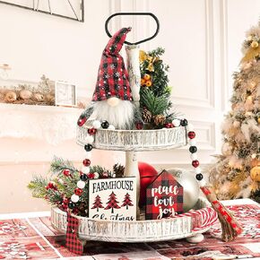 12pcs Christmas Tray Decor, COSYOO Christmas Wooden Signs & Buffalo Plaid Gnomes Plush Set with 2pcs Berries& 6pcs Christmas Canes for Rustic Tiered Tray Farmhouse Decor in Kuwait