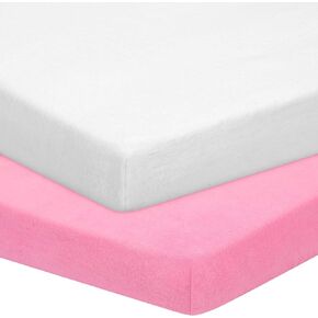 TILLYOU Flannel Cotton Pack N Play Fitted Sheets, Multi-Used as Mini Portable Crib Sheets, Playard Playpen Sheets, Smooth for Baby’s Sensitive Skin and Hair, Set of 2, Rose Pink & White in Kuwait