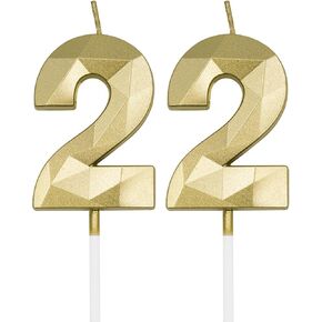 22nd Birthday Candles for Cake, Gold Number 22 3D Diamond Shaped Candle Birthday Decorations Party Supplies for Girls, Boys, Women or Men in Kuwait