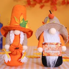 QuanYaaJoy 2 Pcs 11inch Tall Fall Gnomes Plush Autumn Decorations for Home Kitchen,Pumpkin Maple Leaf Handmade Tomte Swedish Harvest Gnome for Farmhouse Table Thanksgiving Holiday Ornaments Gifts in Kuwait