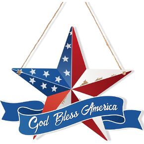 4th of July Hanging Door Sign, Independence Day Decorations American Rustic Wooden Plaque with Rope, Wood American Flag for Front Door Porch Wall Window Decor (Amiable Style) in Kuwait