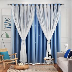 Loyala Star Curtains Double Layer Curtains Blackout Curtains for Bedroom Kids Curtains Cute Curtains, Curtains 63 Inches Long 2 Panels Set, Green Curtains, 42 X 63 Inches in Kuwait
