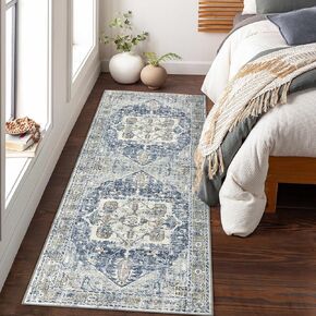 Lahome Boho Door Rugs for Entryway Indoor - 2x3 Washable Non-Slip Area Rug Small Rugs for Bedroom Throw Thin Kitchen Rugs Bathroom Mat, Blue Medallion Print Doormat Capet for Office Laundry Room
