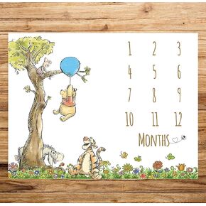 DAYIMG Vintage Winnie Milestone Blanket for Baby Boy Blue Balloon Pooh Monthly Growth Blanket Classic Baby Boys First Twelve Months Blanket Newborn Nursery Supplies Baby Shower Decorations in Kuwait