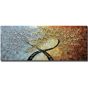 V-inspire art, 24x60 Inch Modern Hand Painted 3D Flower Art abstract Canvas Wall Art Oil Paintings Decorations for Living room Dining room Acrylic Artwork Home Walls in Kuwait