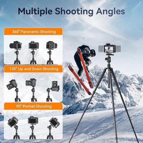 حامل ثلاثي للكاميرا مقاس 63 بوصة من EMEET، حوامل ثلاثية وأحادية الأرجل من الألومنيوم قابلة للطي، حامل ثلاثي القوائم للسفر عالي التحمل، حامل ثلاثي احترافي من الألومنيوم برأس كروي 360 درجة مع حقيبة حمل، حامل ثلاثي للكاميرا/كاميرا الويب/المنظار/الليزر in Kuwait