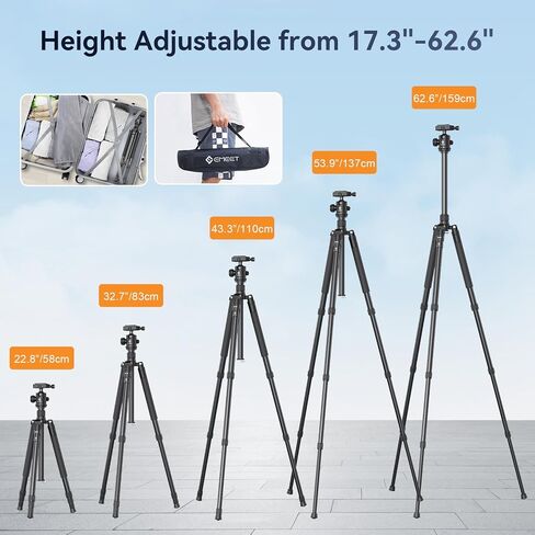 حامل ثلاثي للكاميرا مقاس 63 بوصة من EMEET، حوامل ثلاثية وأحادية الأرجل من الألومنيوم قابلة للطي، حامل ثلاثي القوائم للسفر عالي التحمل، حامل ثلاثي احترافي من الألومنيوم برأس كروي 360 درجة مع حقيبة حمل، حامل ثلاثي للكاميرا/كاميرا الويب/المنظار/الليزر in Kuwait