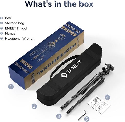 حامل ثلاثي للكاميرا مقاس 63 بوصة من EMEET، حوامل ثلاثية وأحادية الأرجل من الألومنيوم قابلة للطي، حامل ثلاثي القوائم للسفر عالي التحمل، حامل ثلاثي احترافي من الألومنيوم برأس كروي 360 درجة مع حقيبة حمل، حامل ثلاثي للكاميرا/كاميرا الويب/المنظار/الليزر in Kuwait