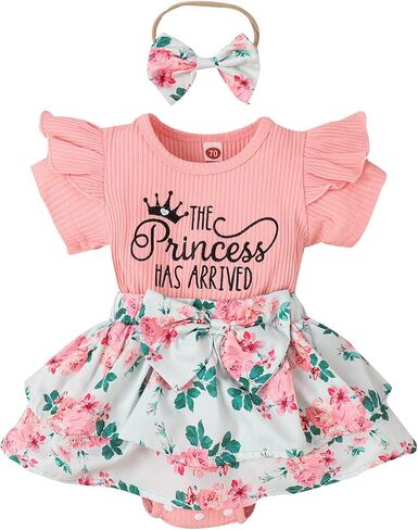 DBZoo Infant Baby Girl Rompers Dress Ruffle Floral Jumpsuits Summer Overalls Shorts Ribbed Clothes Headband in Saudi Arabia