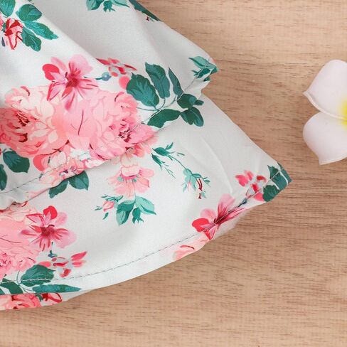 DBZoo Infant Baby Girl Rompers Dress Ruffle Floral Jumpsuits Summer Overalls Shorts Ribbed Clothes Headband in Saudi Arabia