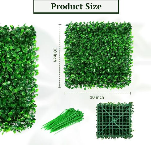 Omldggr ألواح خشب البقس الاصطناعي، 12 حزمة من العشب الاصطناعي مقاس 10 × 10 بوصة لوحة جدارية من العشب الصناعي مع روابط بسحاب للحدائق والأسوار والساحات الخلفية وديكور الحائط الداخلي in Kuwait