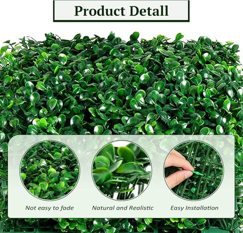 Omldggr ألواح خشب البقس الاصطناعي، 12 حزمة من العشب الاصطناعي مقاس 10 × 10 بوصة لوحة جدارية من العشب الصناعي مع روابط بسحاب للحدائق والأسوار والساحات الخلفية وديكور الحائط الداخلي in Kuwait