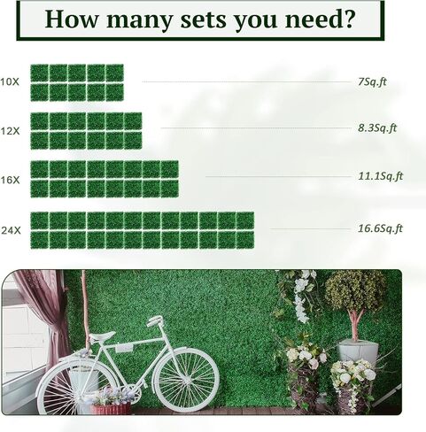 Omldggr ألواح خشب البقس الاصطناعي، 12 حزمة من العشب الاصطناعي مقاس 10 × 10 بوصة لوحة جدارية من العشب الصناعي مع روابط بسحاب للحدائق والأسوار والساحات الخلفية وديكور الحائط الداخلي in Kuwait