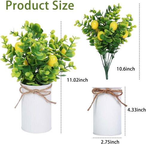 Omldggr عبوتان من الليمون الصناعي لديكور المطبخ، قطعة مركزية لطاولة الليمون، ديكور معدني بوعاء نبات صناعي لربيع وصيف، ديكور المزرعة، صينية متدرجة، عرض سطح الطاولة in Kuwait