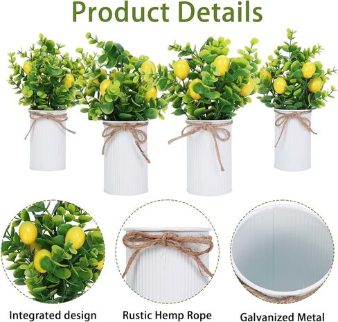 Omldggr عبوتان من الليمون الصناعي لديكور المطبخ، قطعة مركزية لطاولة الليمون، ديكور معدني بوعاء نبات صناعي لربيع وصيف، ديكور المزرعة، صينية متدرجة، عرض سطح الطاولة in Kuwait