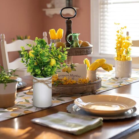 Omldggr عبوتان من الليمون الصناعي لديكور المطبخ، قطعة مركزية لطاولة الليمون، ديكور معدني بوعاء نبات صناعي لربيع وصيف، ديكور المزرعة، صينية متدرجة، عرض سطح الطاولة in Kuwait