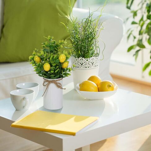 Omldggr عبوتان من الليمون الصناعي لديكور المطبخ، قطعة مركزية لطاولة الليمون، ديكور معدني بوعاء نبات صناعي لربيع وصيف، ديكور المزرعة، صينية متدرجة، عرض سطح الطاولة in Kuwait
