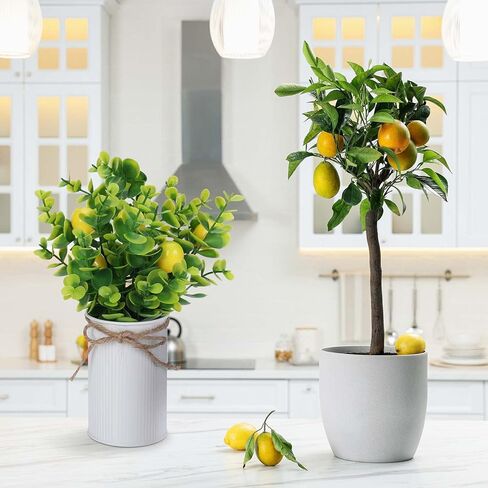 Omldggr عبوتان من الليمون الصناعي لديكور المطبخ، قطعة مركزية لطاولة الليمون، ديكور معدني بوعاء نبات صناعي لربيع وصيف، ديكور المزرعة، صينية متدرجة، عرض سطح الطاولة in Kuwait
