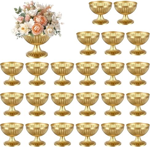 24 Pcs Gold Vases for Table Centerpieces Metal Compote Pedestal Vase Wedding Flower Arrangement Pots Floral Container Bulk ​for Wedding Birthday Party Anniversary Event Decor in Kuwait