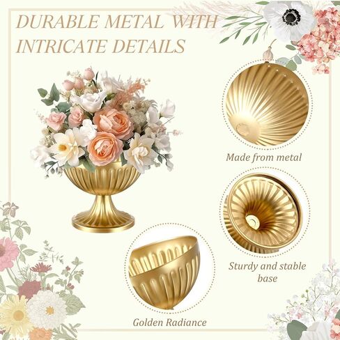 24 Pcs Gold Vases for Table Centerpieces Metal Compote Pedestal Vase Wedding Flower Arrangement Pots Floral Container Bulk ​for Wedding Birthday Party Anniversary Event Decor in Kuwait