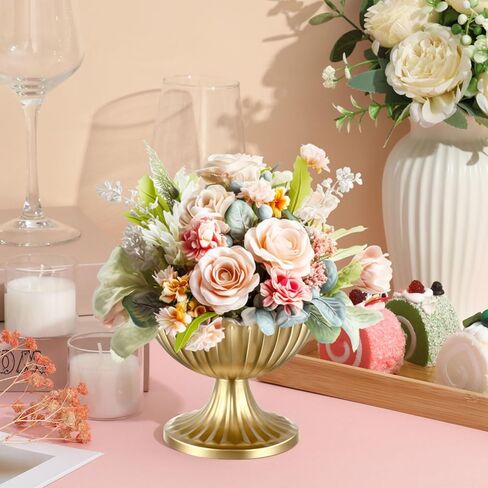 24 Pcs Gold Vases for Table Centerpieces Metal Compote Pedestal Vase Wedding Flower Arrangement Pots Floral Container Bulk ​for Wedding Birthday Party Anniversary Event Decor in Kuwait
