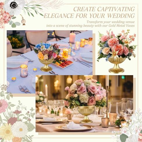 24 Pcs Gold Vases for Table Centerpieces Metal Compote Pedestal Vase Wedding Flower Arrangement Pots Floral Container Bulk ​for Wedding Birthday Party Anniversary Event Decor in Kuwait