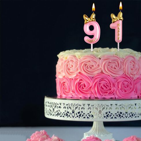 شموع عيد الميلاد الـ 91 من AOOLADA، شموع عيد ميلاد ذهبية بعمر 91 عامًا، هدايا عيد ميلاد سعيد لتزيين الكيك للرجال والنساء in Kuwait