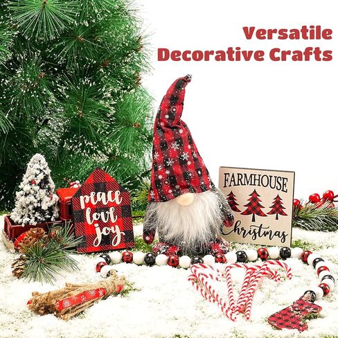 12 قطعة ديكور صينية عيد الميلاد، علامات خشبية لعيد الميلاد من COSYOO ومجموعة أقزام جاموس منقوشة من القطيفة مع قطعتين من التوت و6 قطع من عصي عيد الميلاد لصينية ذات طبقات ريفية لتزيين المزرعة in Kuwait