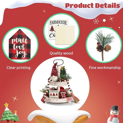 12 قطعة ديكور صينية عيد الميلاد، علامات خشبية لعيد الميلاد من COSYOO ومجموعة أقزام جاموس منقوشة من القطيفة مع قطعتين من التوت و6 قطع من عصي عيد الميلاد لصينية ذات طبقات ريفية لتزيين المزرعة in Kuwait