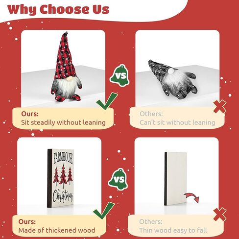 12 قطعة ديكور صينية عيد الميلاد، علامات خشبية لعيد الميلاد من COSYOO ومجموعة أقزام جاموس منقوشة من القطيفة مع قطعتين من التوت و6 قطع من عصي عيد الميلاد لصينية ذات طبقات ريفية لتزيين المزرعة in Kuwait