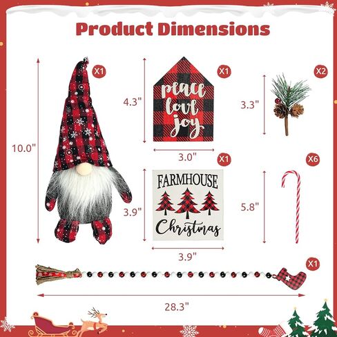 12 قطعة ديكور صينية عيد الميلاد، علامات خشبية لعيد الميلاد من COSYOO ومجموعة أقزام جاموس منقوشة من القطيفة مع قطعتين من التوت و6 قطع من عصي عيد الميلاد لصينية ذات طبقات ريفية لتزيين المزرعة in Kuwait
