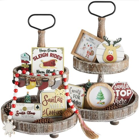 قطعتان من ديكور صينية عيد الميلاد المتدرج، مجموعة ديكور عيد الميلاد المتدرج، ديكور صينية متدرجة، لافتات خشبية لعيد الميلاد، زينة عيد الميلاد، ديكور عطلة رأس السنة الجديدة in Kuwait