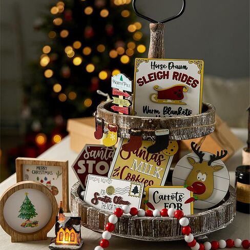 قطعتان من ديكور صينية عيد الميلاد المتدرج، مجموعة ديكور عيد الميلاد المتدرج، ديكور صينية متدرجة، لافتات خشبية لعيد الميلاد، زينة عيد الميلاد، ديكور عطلة رأس السنة الجديدة in Kuwait