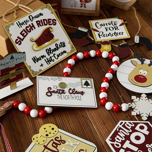 قطعتان من ديكور صينية عيد الميلاد المتدرج، مجموعة ديكور عيد الميلاد المتدرج، ديكور صينية متدرجة، لافتات خشبية لعيد الميلاد، زينة عيد الميلاد، ديكور عطلة رأس السنة الجديدة in Kuwait